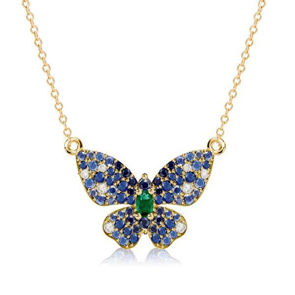 Dancing Butterfly Blue Sapphire Sterling Silver Pendant Necklace for Women