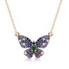 Dancing Butterfly Blue Sapphire Sterling Silver Pendant Necklace for Women