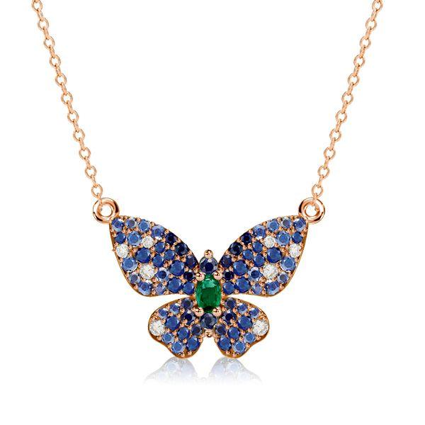 Dancing Butterfly Blue Sapphire Sterling Silver Pendant Necklace for Women