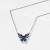 Dancing Butterfly Blue Sapphire Sterling Silver Pendant Necklace for Women