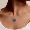 Dancing Butterfly Blue Sapphire Sterling Silver Pendant Necklace for Women