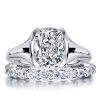 Half-Bezel Solitaire Cushion Cut Engagement Ring Set for Women in Sterling Silver