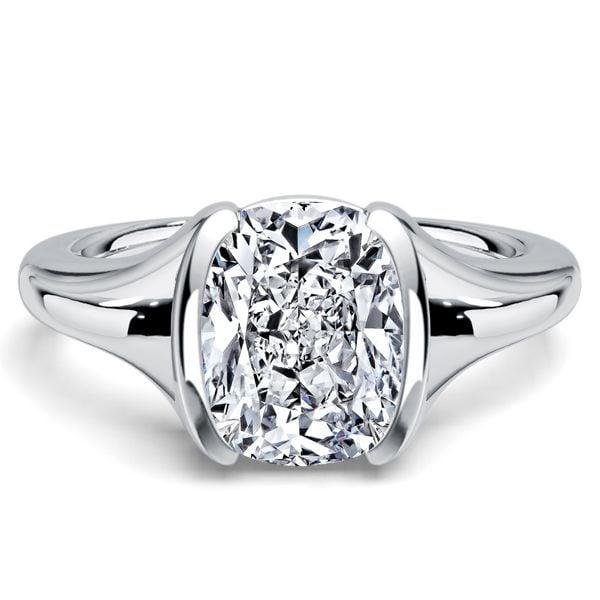 Half-Bezel Solitaire Cushion Cut Engagement Ring Set for Women in Sterling Silver