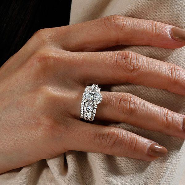 Halo Half Eternity Sterling Silver Bridal Wedding Ring Set with Oval Cut Center Stone