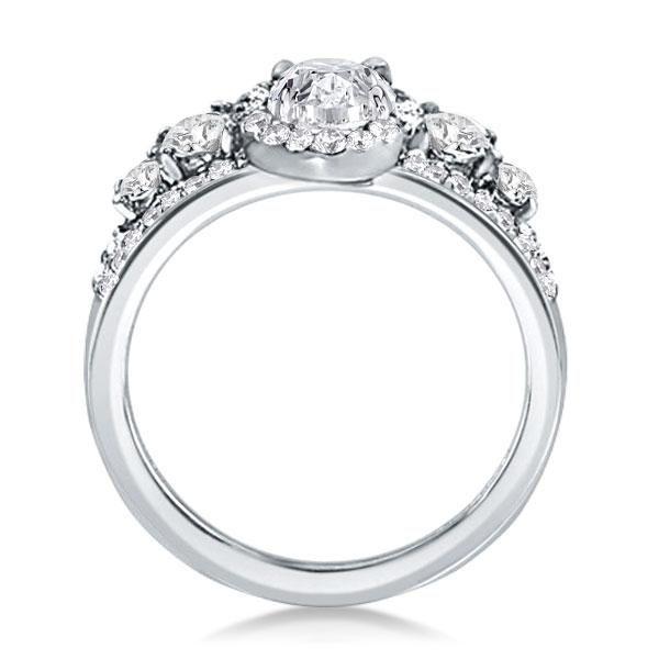 Halo Half Eternity Sterling Silver Bridal Wedding Ring Set with Oval Cut Center Stone