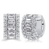 Emerald Cut Hoop Earrings - Triple Row Sterling Silver Hinged Earrings