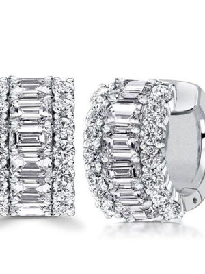 Emerald Cut Hoop Earrings - Triple Row Sterling Silver Hinged Earrings