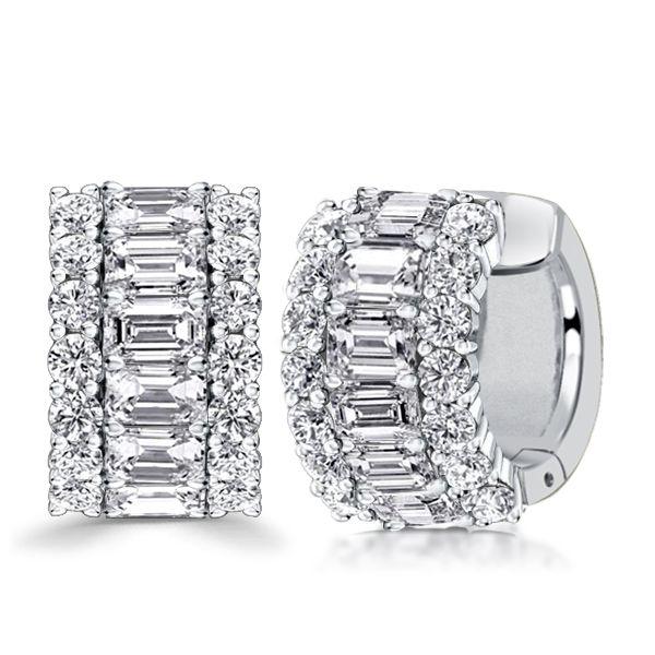 Emerald Cut Hoop Earrings - Triple Row Sterling Silver Hinged Earrings