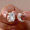 Emerald Cut Hoop Earrings - Triple Row Sterling Silver Hinged Earrings
