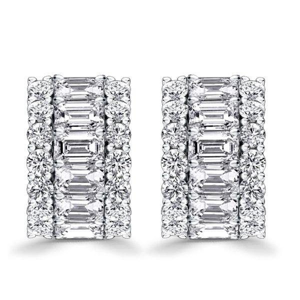Emerald Cut Hoop Earrings - Triple Row Sterling Silver Hinged Earrings