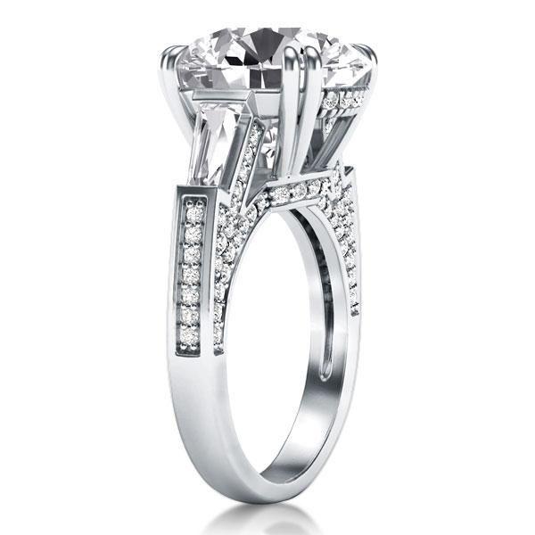 Round Three Stone White Sapphire Engagement Ring - Sterling Silver