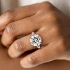 Round Three Stone White Sapphire Engagement Ring - Sterling Silver