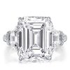 Classic Three Stone Emerald Cut Engagement Ring in Rhodium Plated Sterling Silver
