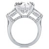 Classic Three Stone Emerald Cut Engagement Ring in Rhodium Plated Sterling Silver
