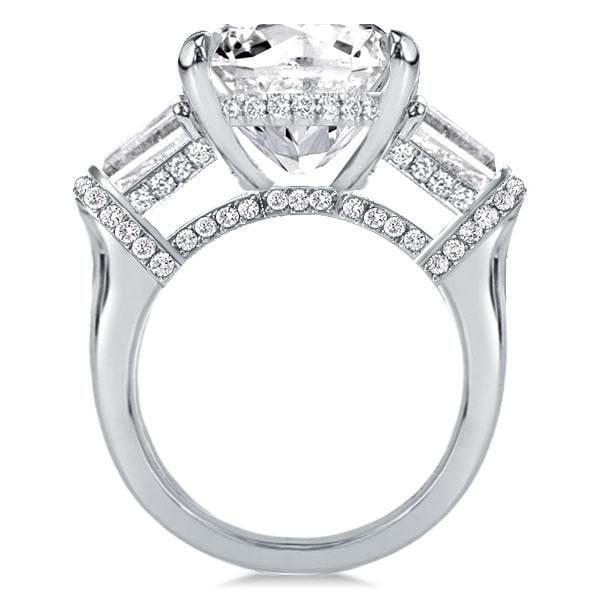 Classic Three Stone Emerald Cut Engagement Ring in Rhodium Plated Sterling Silver