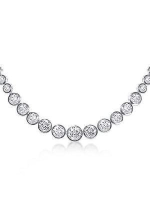 Classic Round Cut Cubic Zirconia Tennis Necklace in Sterling Silver