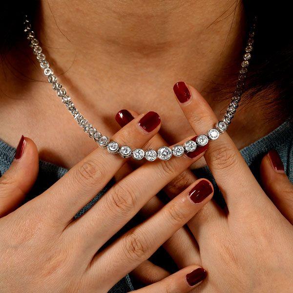 Classic Round Cut Cubic Zirconia Tennis Necklace in Sterling Silver