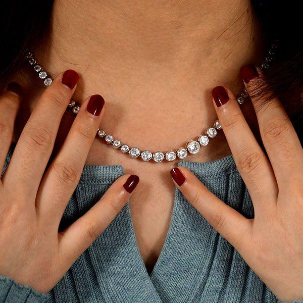 Classic Round Cut Cubic Zirconia Tennis Necklace in Sterling Silver