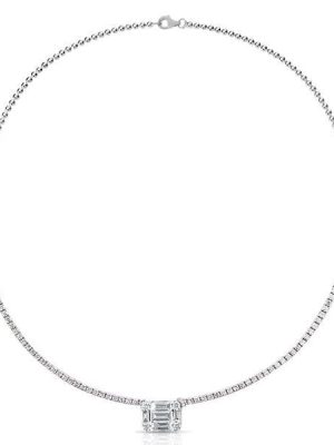Classic Baguette Cut Tennis Pendant Necklace in 925 Sterling Silver
