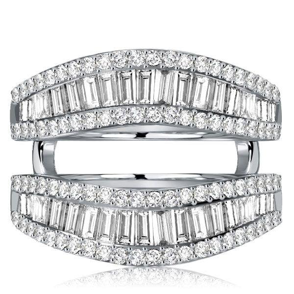 Sterling Silver Baguette Cut Enhancer Wedding Band Ring - 2.90 CT. TW.