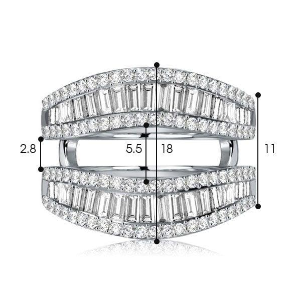 Sterling Silver Baguette Cut Enhancer Wedding Band Ring - 2.90 CT. TW.