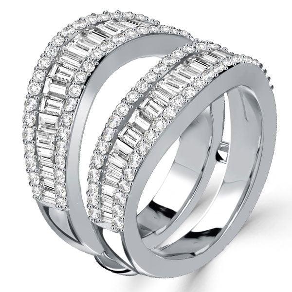 Sterling Silver Baguette Cut Enhancer Wedding Band Ring - 2.90 CT. TW.