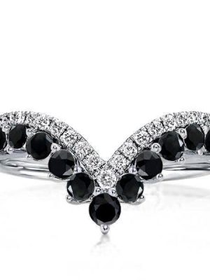 Chevron Black Wedding Band for Women in 925 Sterling Silver