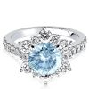 Sterling Silver Snowflake Aquamarine Engagement Ring with 3.91 CT. TW.