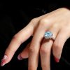 Sterling Silver Snowflake Aquamarine Engagement Ring with 3.91 CT. TW.