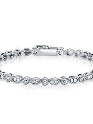 Milgrain Round Cut Tennis Bracelet in Sterling Silver with 2.50 CT. TW Stones for Weddings