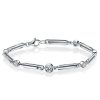 Bezel Set White Sapphire Round Cut Tennis Bracelet in Rhodium Plated 925 Sterling Silver