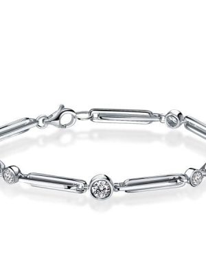 Bezel Set White Sapphire Round Cut Tennis Bracelet in Rhodium Plated 925 Sterling Silver