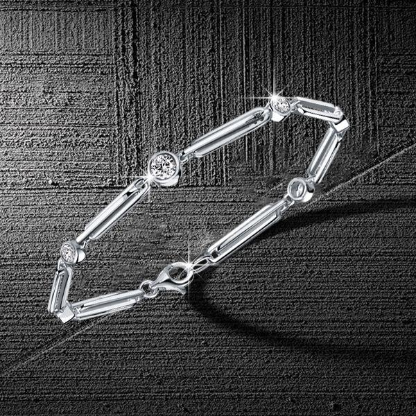 Bezel Set White Sapphire Round Cut Tennis Bracelet in Rhodium Plated 925 Sterling Silver