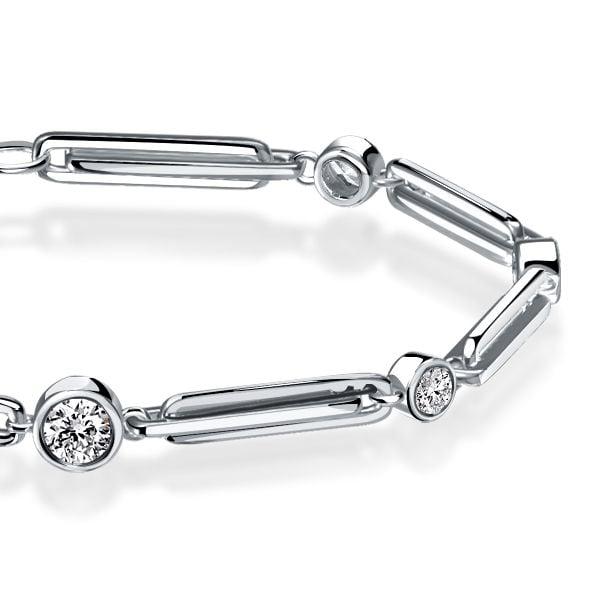Bezel Set White Sapphire Round Cut Tennis Bracelet in Rhodium Plated 925 Sterling Silver