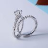 Vintage Inspired Wedding Ring Set - Sterling Silver & Titanium, White Sapphire Trio
