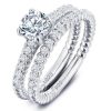 Vintage Inspired Wedding Ring Set - Sterling Silver & Titanium, White Sapphire Trio
