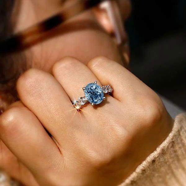 Oval Cut Blue Sapphire Engagement Ring Sterling Silver Promise Ring for Women