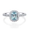 Halo Aquamarine Engagement Ring Cushion Cut in Sterling Silver