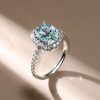 Halo Aquamarine Engagement Ring Cushion Cut in Sterling Silver