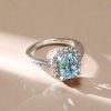 Halo Aquamarine Engagement Ring Cushion Cut in Sterling Silver