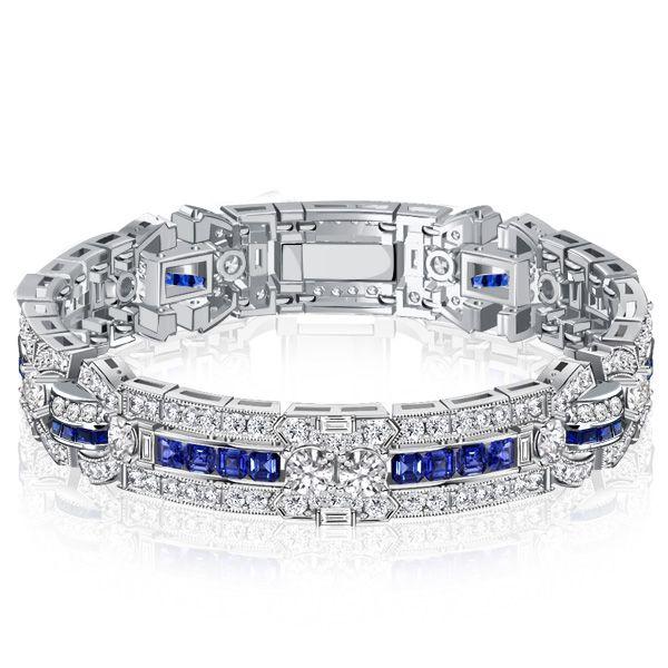Vintage White and Blue Sapphire Bracelet for Women | 925 Sterling Silver Plated