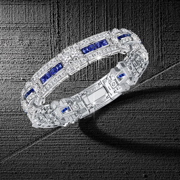 Vintage White and Blue Sapphire Bracelet for Women | 925 Sterling Silver Plated