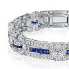Vintage White and Blue Sapphire Bracelet for Women | 925 Sterling Silver Plated