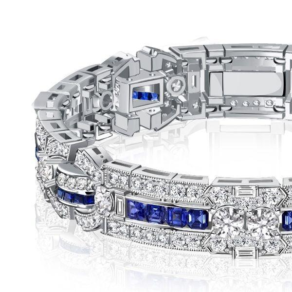 Vintage White and Blue Sapphire Bracelet for Women | 925 Sterling Silver Plated