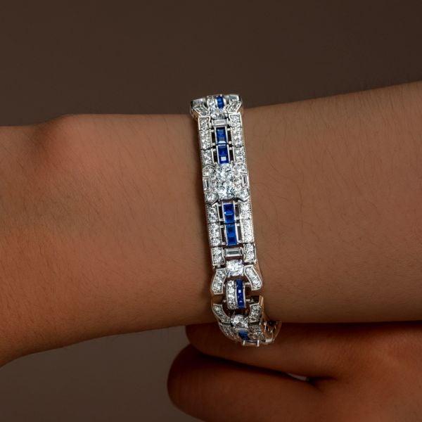 Vintage White and Blue Sapphire Bracelet for Women | 925 Sterling Silver Plated
