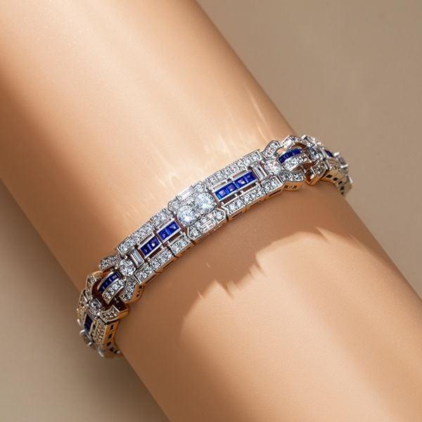 Vintage White and Blue Sapphire Bracelet for Women | 925 Sterling Silver Plated