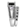 Three Stone Black Sapphire Bridal Set - 925 Sterling Silver Wedding Rings