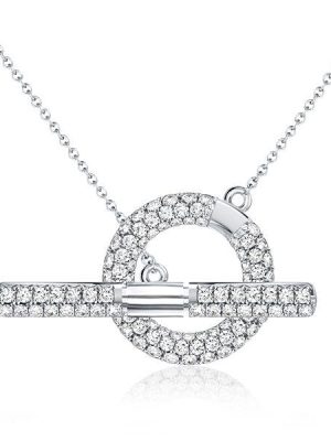 Sterling Silver Pave Toggle Necklace - Sparkling Cubic Zirconia, Adjustable Length