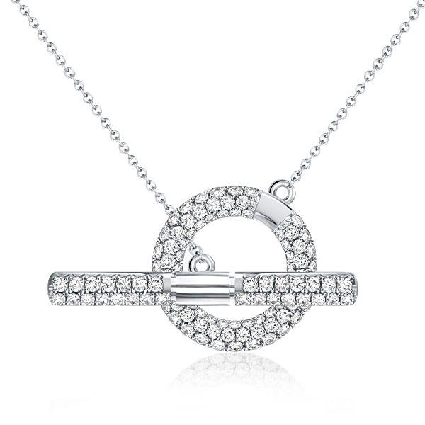 Sterling Silver Pave Toggle Necklace - Sparkling Cubic Zirconia, Adjustable Length