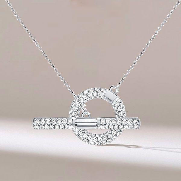 Sterling Silver Pave Toggle Necklace - Sparkling Cubic Zirconia, Adjustable Length